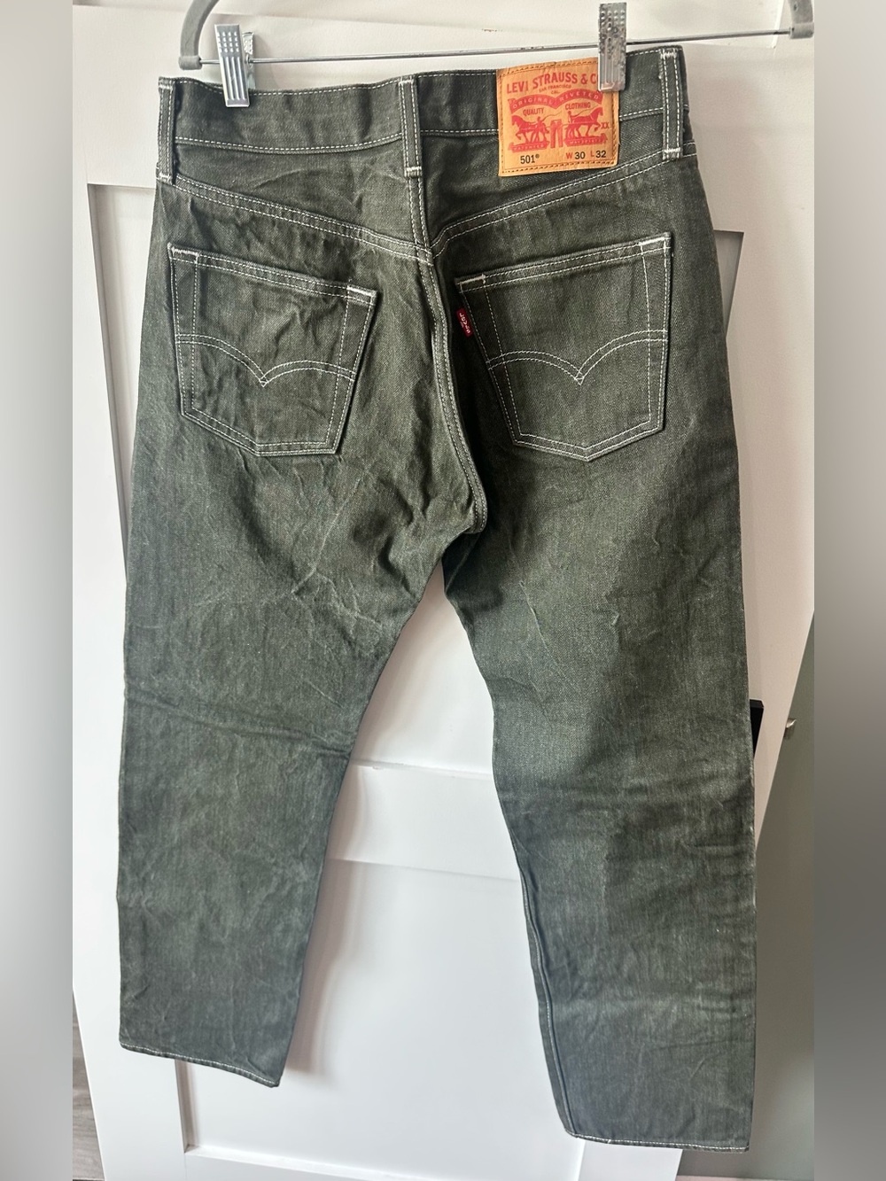 Levis 501 Jeans Men 30 X 32 Green Denim Button Fly Straight Leg Classic Cotton